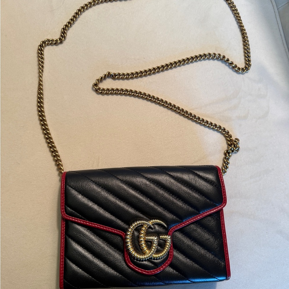 Gucci Quilted Black and Red Crossbody Bag